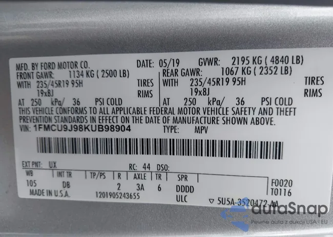 1FMCU9J98KUB98904: 42324754