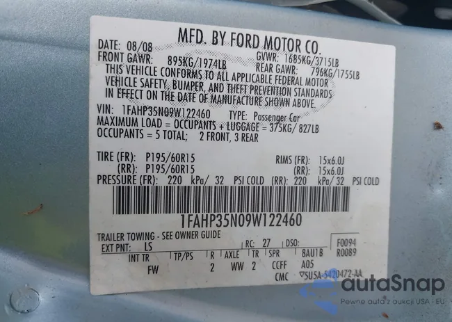 1FAHP35N09W122460: 42324774