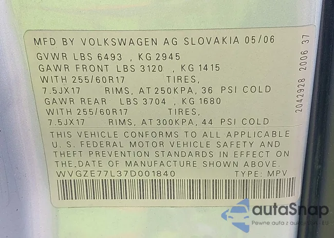 WVGZE77L37D001840: 42323795