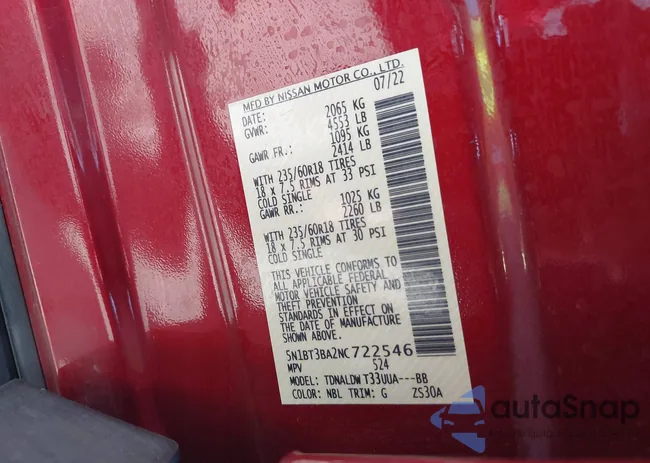 5N1BT3BA2NC722546: 42323836