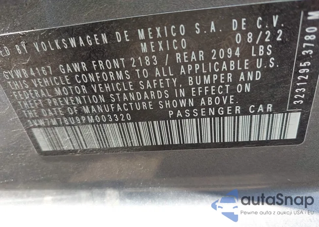 3VW7M7BU9PM003320: 42324002