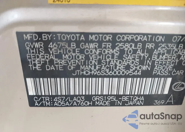 JTHCH96S360009544: 42324053