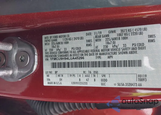 1FMCU9H94LUA45296: 42324132