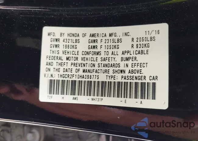 1HGCR2F10HA098775: 42325232