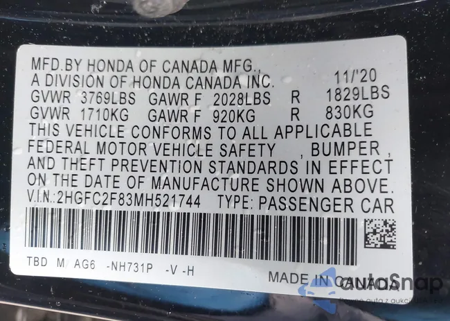 2HGFC2F83MH521744: 42325722