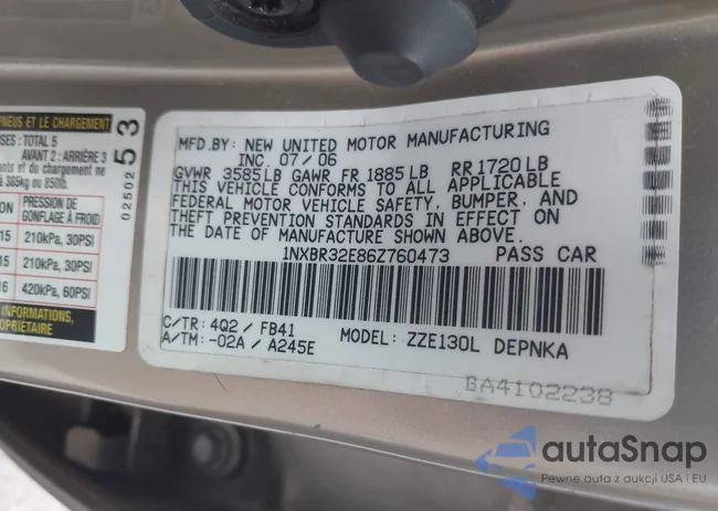 1NXBR32E86Z760473: 42325745