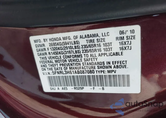 5FNRL3H61AB087080: 42325103