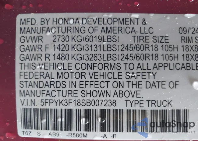 5FPYK3F18SB007238: 42325810