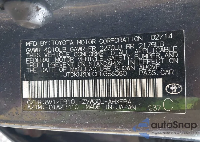 JTDKN3DU0E0366380: 42327225