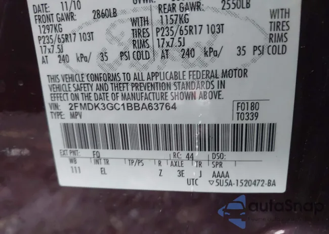 2FMDK3GC1BBA63764: 42327338