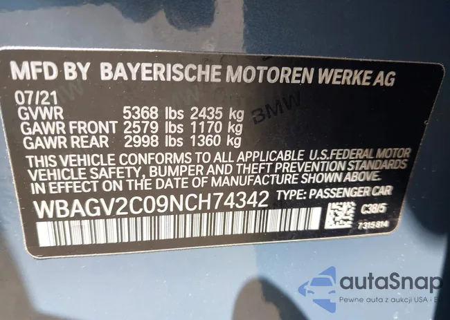 WBAGV2C09NCH74342: 42326824