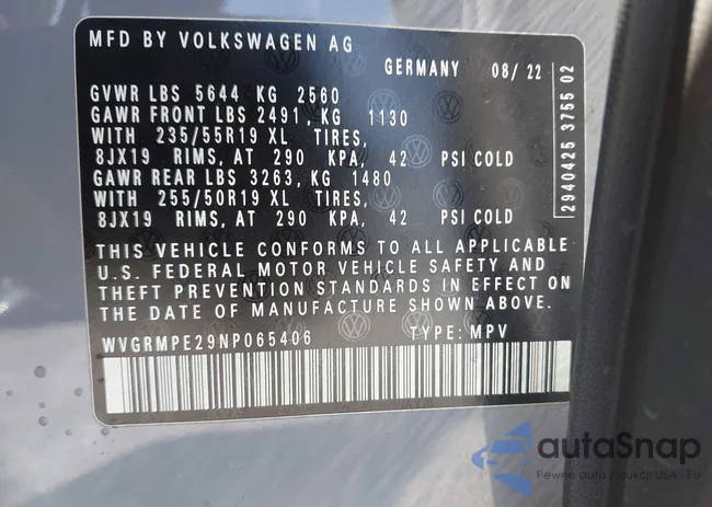 WVGRMPE29NP065406: 42328583