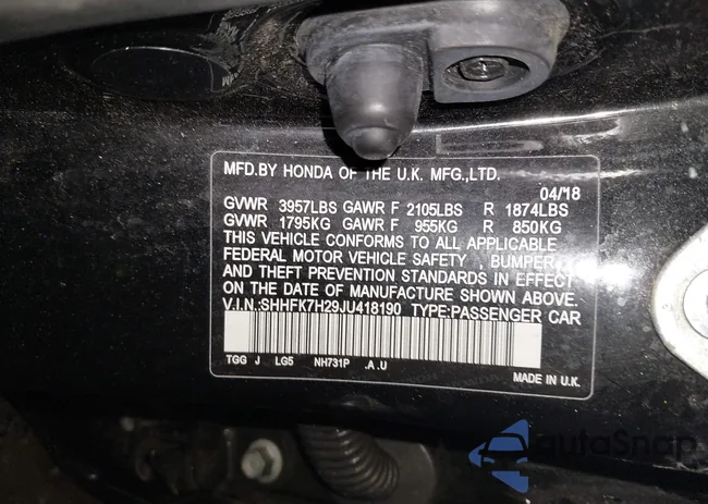 SHHFK7H29JU418190: 42327845