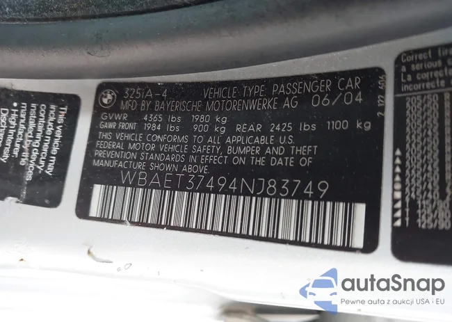 WBAET37494NJ83749: 42328107