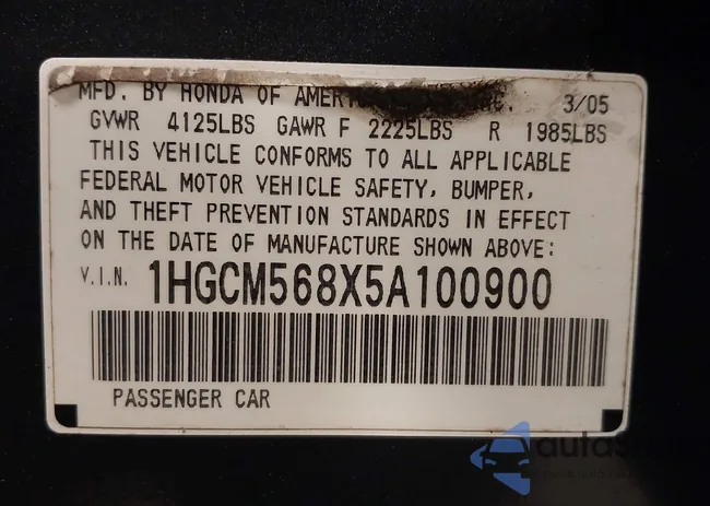 1HGCM568X5A100900: 42328139