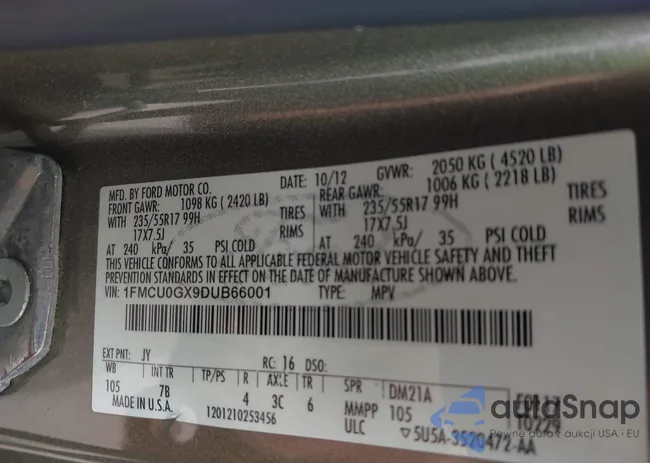 1FMCU0GX9DUB66001: 42329382