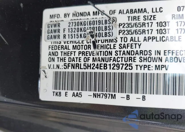 5FNRL5H24EB129725: 42329662