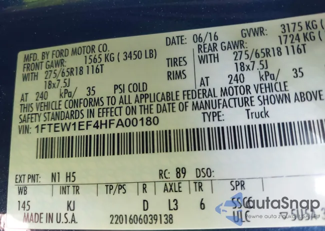 1FTEW1EF4HFA00180: 42330200