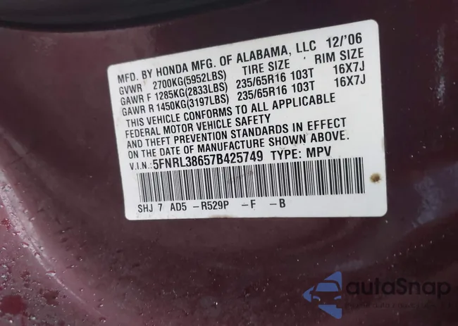 5FNRL38657B425749: 42330245