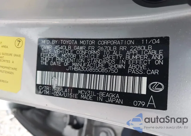 JTHBA30G855085750: 42330414