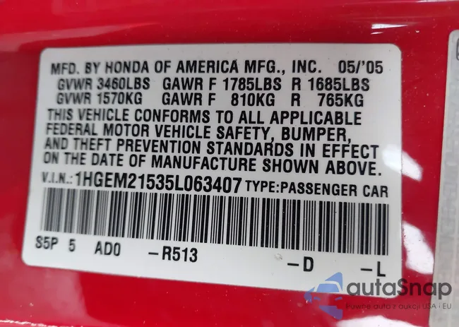 1HGEM21535L063407: 42330578