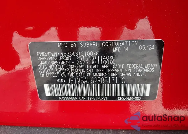 JF1VBAU62R8817110: 42330075