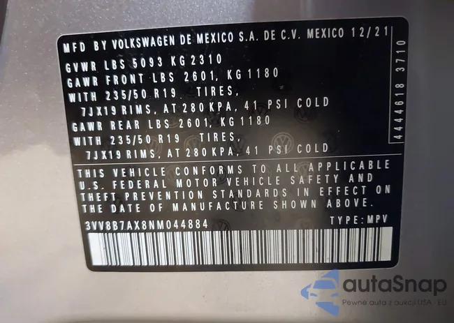 3VV8B7AX8NM044884: 42331323