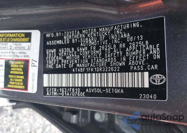 4T4BF1FK1DR322622: 42331400