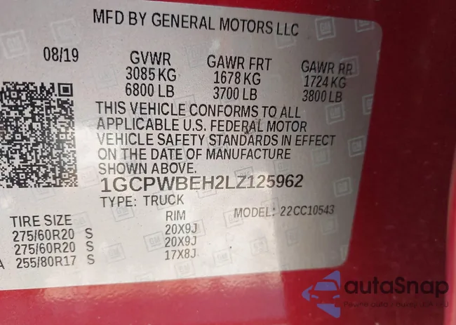 1GCPWBEH2LZ125962: 42330924