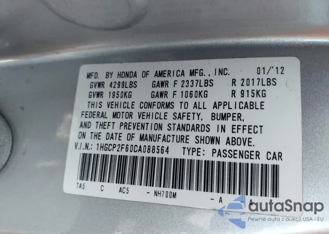 1HGCP2F60CA088564: 42332076