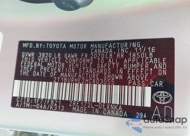 2T1BURHE2HC803055: 42333657