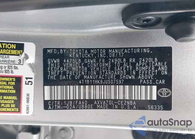 4T1B11HK9JU507597: 42333144