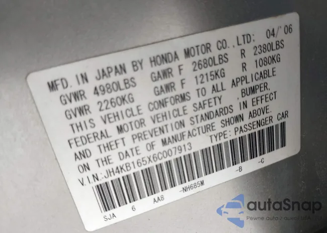 JH4KB165X6C007913: 42334550