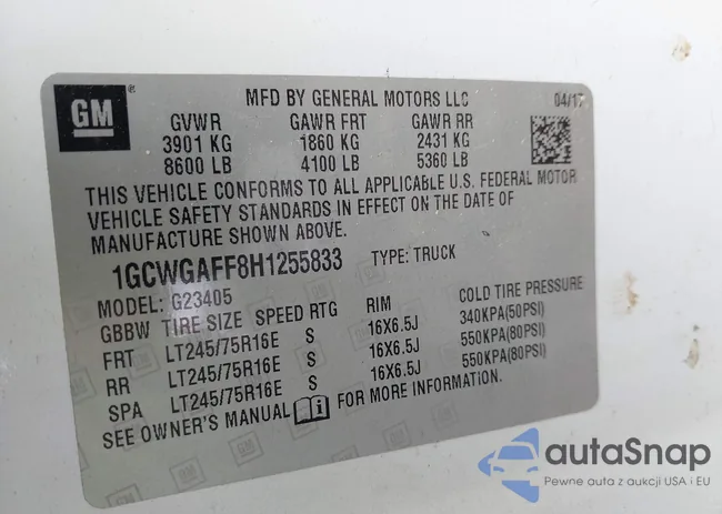 1GCWGAFF8H1255833: 42334623