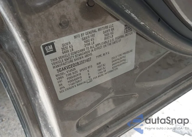 5GAKVCED2BJ301407: 42334012