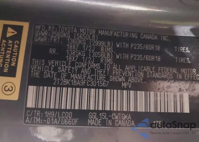 2T2BK1BA9FC301567: 42334065