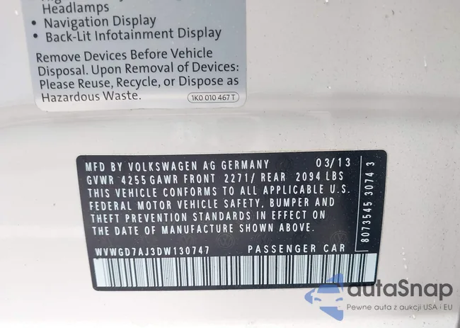 WVWGD7AJ3DW130747: 42334155