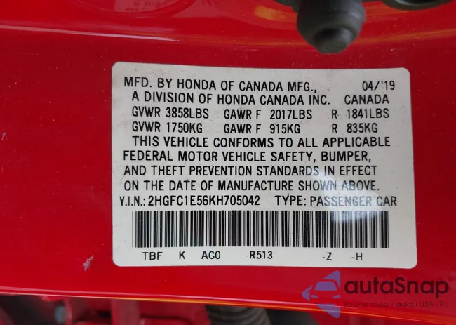 2HGFC1E56KH705042: 42335591