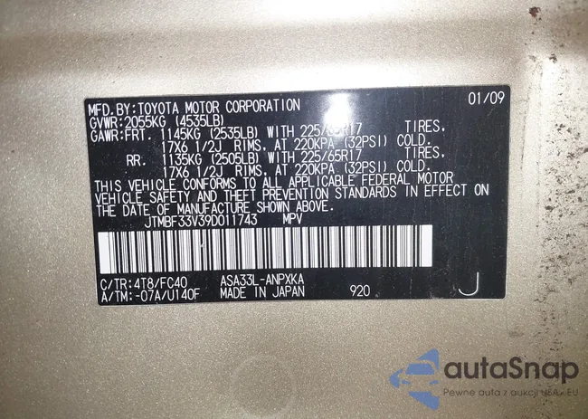 JTMBF33V39D011743: 42335642