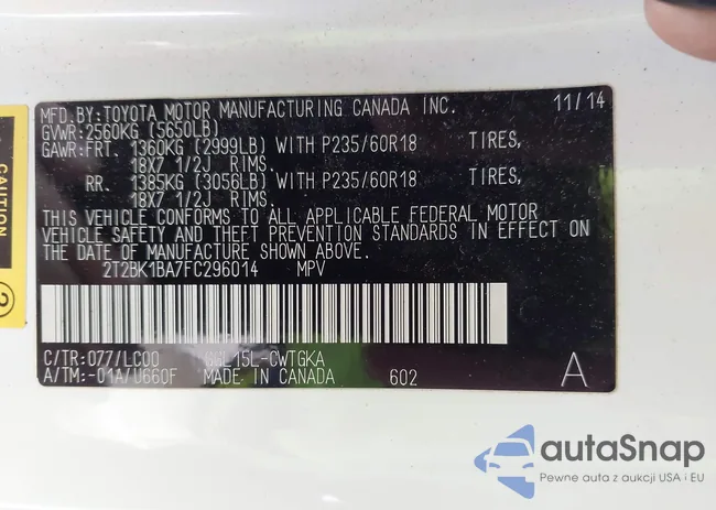 2T2BK1BA7FC296014: 42335111