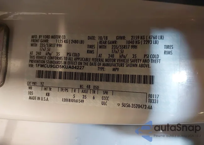 1FMCU9GD5KUA04227: 42336205