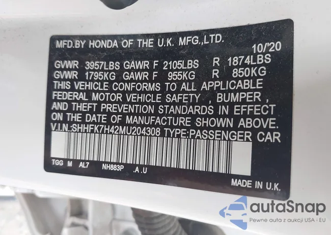 SHHFK7H42MU204308: 42336431