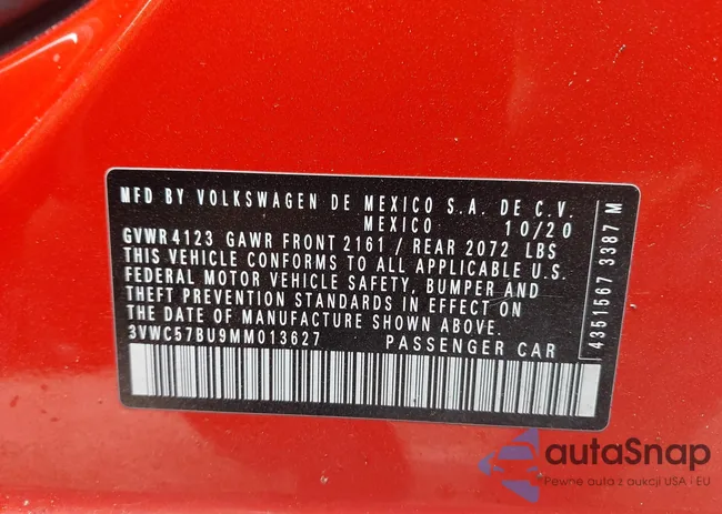 3VWC57BU9MM013627: 42336470