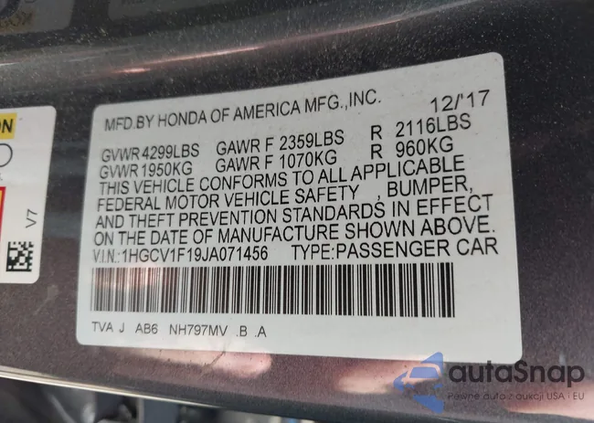 1HGCV1F19JA071456: 42336602