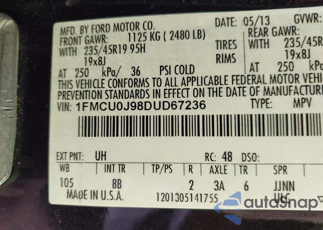 1FMCU0J98DUD67236: 42335858