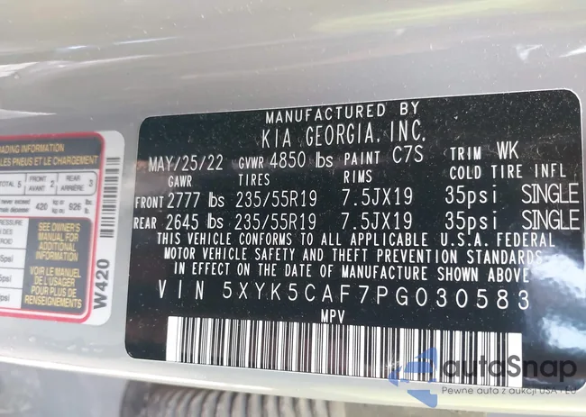 5XYK5CAF7PG030583: 42336000