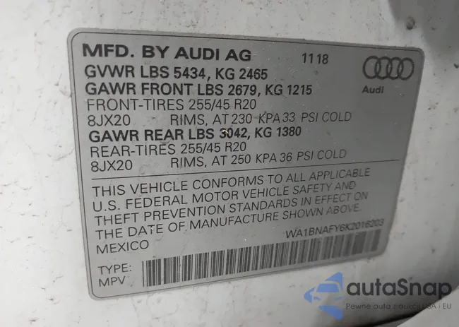 WA1BNAFY6K2016203: 42337466