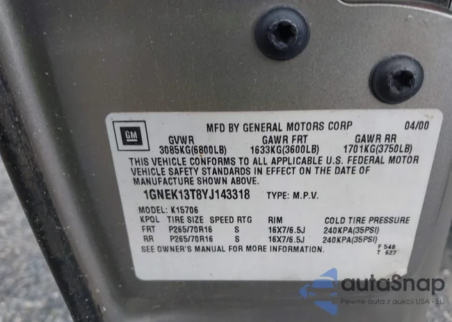 1GNEK13T8YJ143318: 42337479