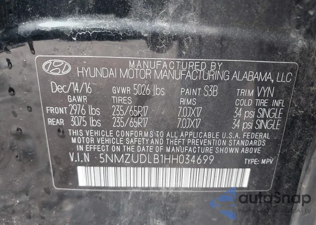 5NMZUDLB1HH034699: 42337740