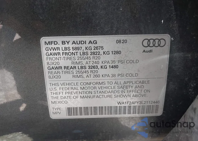 WA1F2AFY3L2112446: 42338202